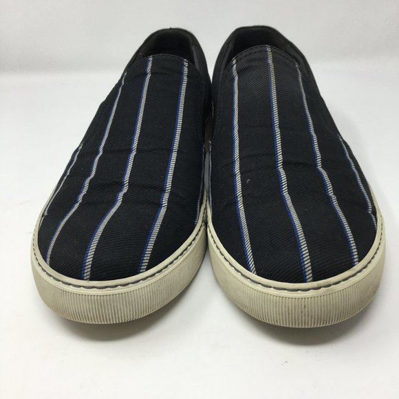 LANVIN Mens 8 Authentic Canvas Slip On Black and White Stripe Leather Interior - Picture 2 of 10